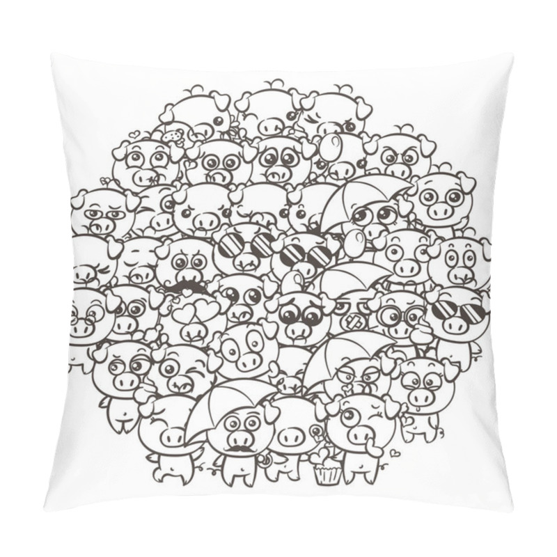 Personality  Background With Cute Baby Piglets. Pastel Cartoon Image Kawaii Pigs. Pillow Covers