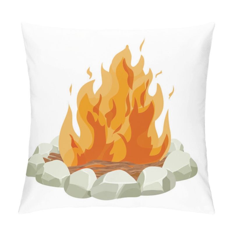 Personality  Fireplace, Fire With Wooden Tree Sticks,twigs And Stones In Cartoon Style Isolated On White Background. Outdoor Activity, Campfire.  Pillow Covers