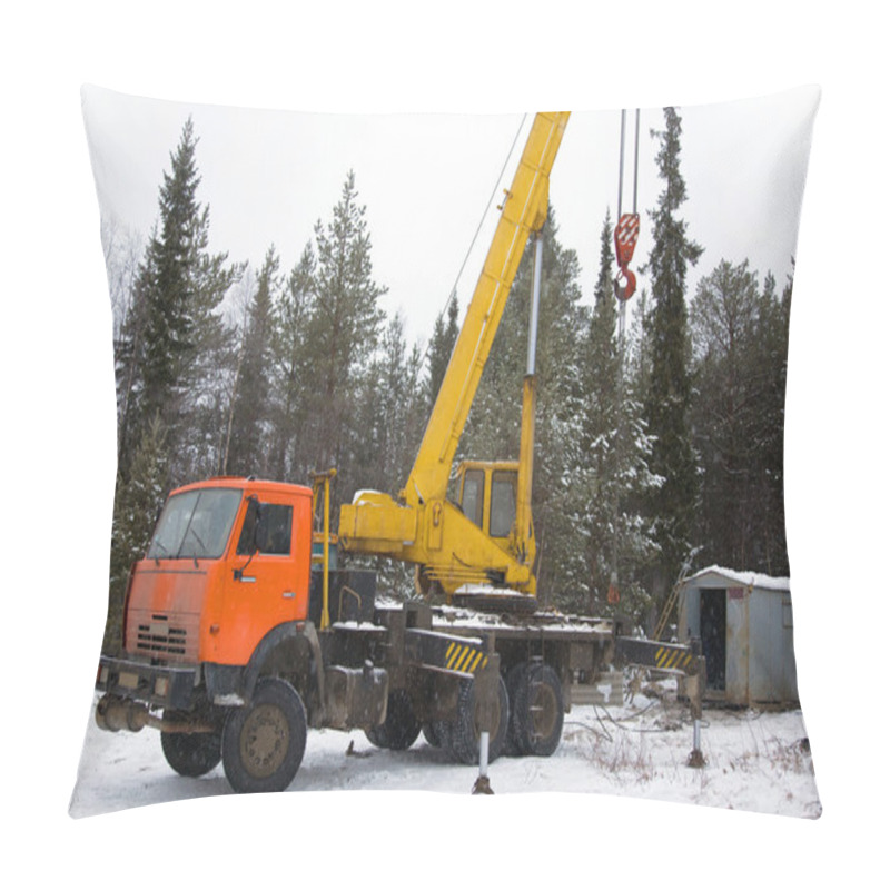 Personality  Crane Working In The Woods In Winter Pillow Covers