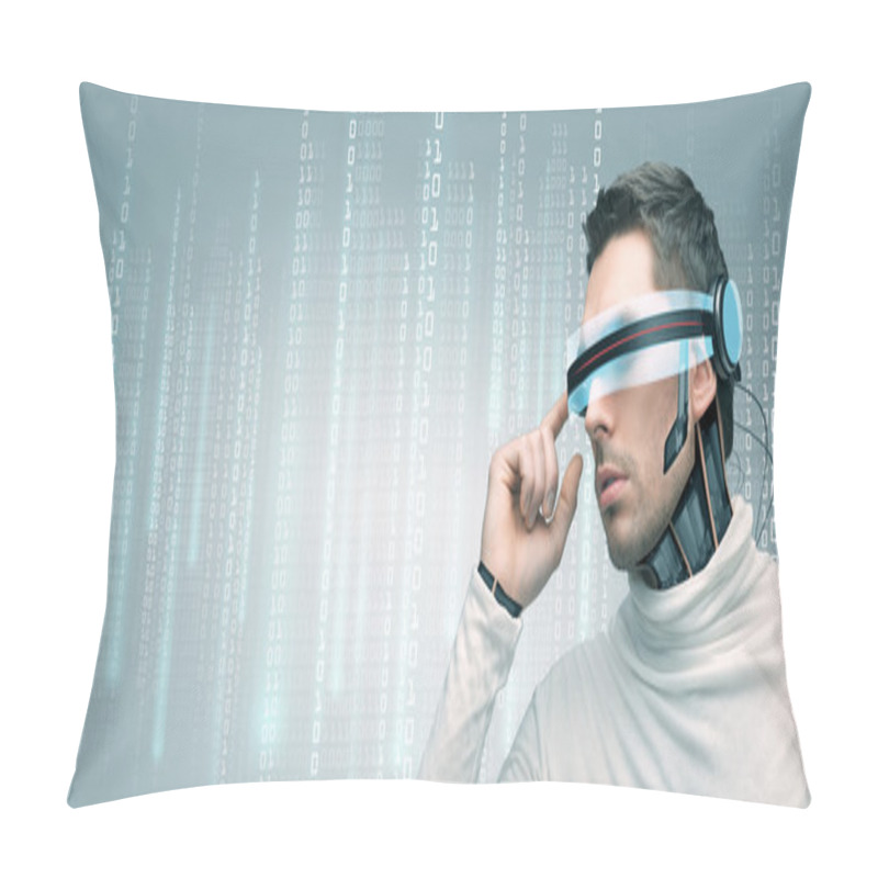 Personality  Man With Futuristic 3d Glasses And Sensors Pillow Covers