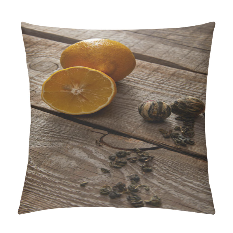 Personality  Fresh Lemons And Blooming Tea Balls On Rustic Wooden Table Pillow Covers