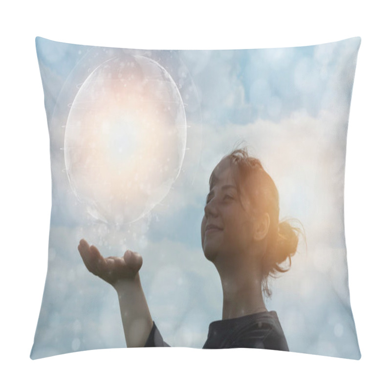 Personality  Ecology Image CG Of A Woman Trying To Touch The Earth Pillow Covers