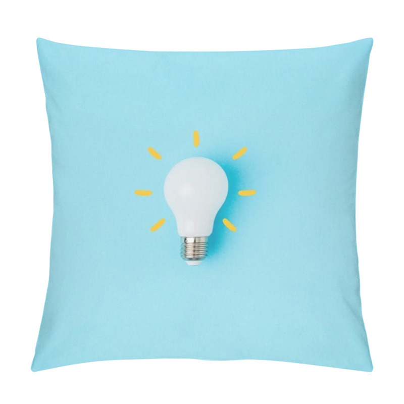 Personality  Close Up View Of White Light Bulb With Yellow Lines Isolated On Blue Pillow Covers