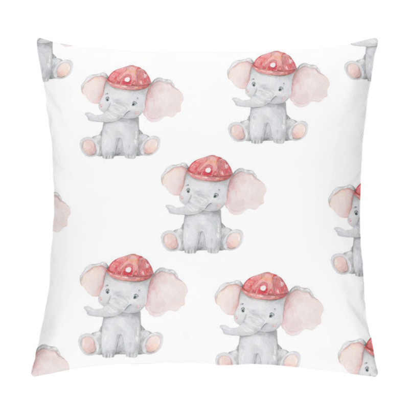 Personality  Cute Elephant Pattern. Seamless Background With Pink Elephant Cartoon Character. Minimal Baby Or Children Print Design Trend Color Nursery. On White Background. Watercolor Colorful Brush Pillow Covers