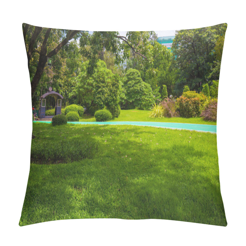 Personality  Green Tree Forest In City Public Park With Green Meadow Grass Nature Landscape Pillow Covers