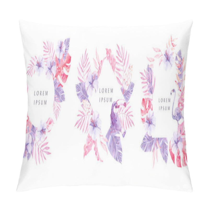 Personality  Watercolor Tropical Round, Diamond And Rectangle Frames With Flamingo, Toucan, Flowers And Leaves. Pillow Covers