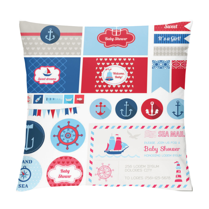 Personality  Scrapbook Design Elements - Baby Shower Nautical Theme Pillow Covers