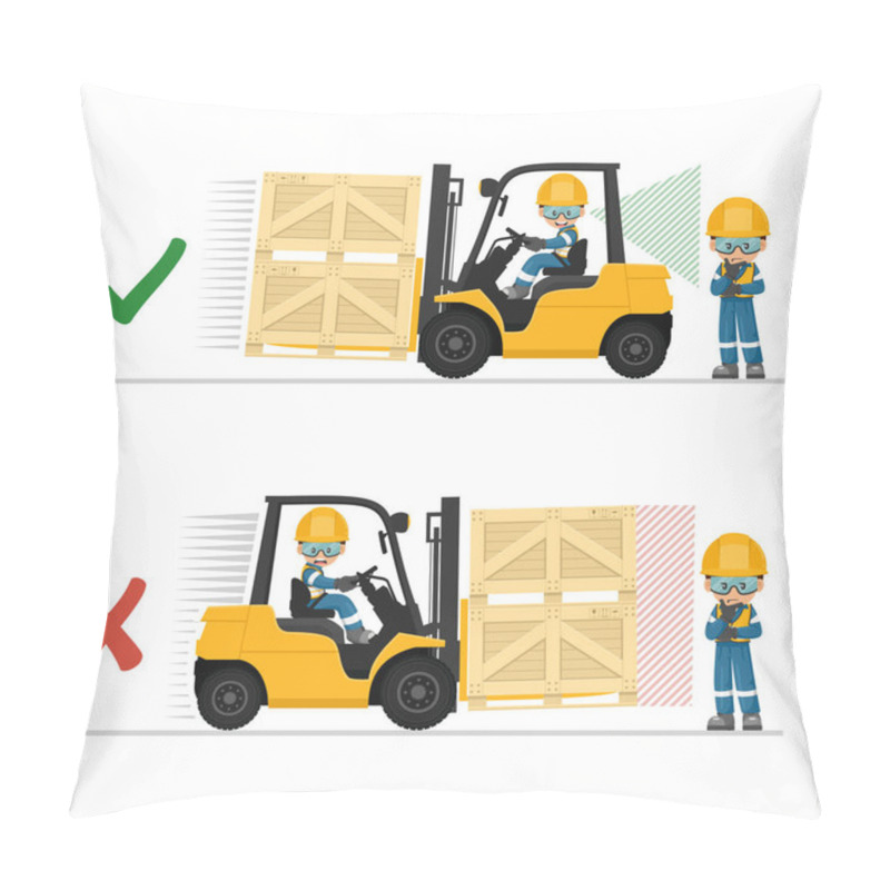 Personality  Drive In Reverse If The Load Obstructs Vision. Safety In Handling A Fork Lift Truck. Security First. Accident Prevention At Work. Industrial Safety And Occupational Health Pillow Covers