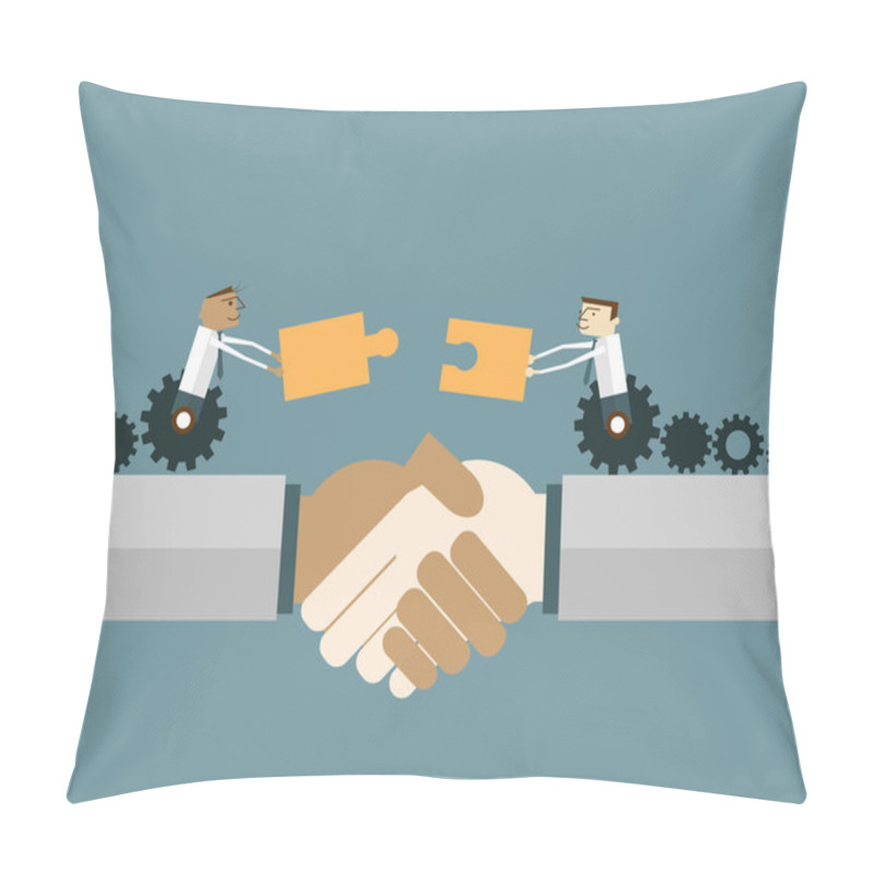 Personality  Businessmen On Gear Wheel With Puzzle Pieces Pillow Covers