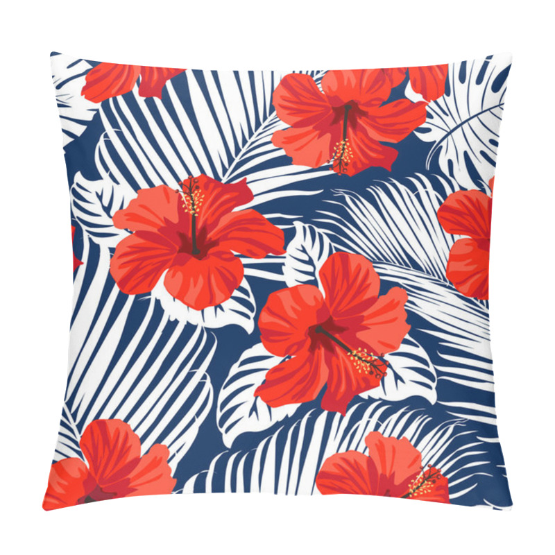 Personality  Tropical Flowers And Palm Leaves On Background. Seamless. Vector Pattern.  Pillow Covers