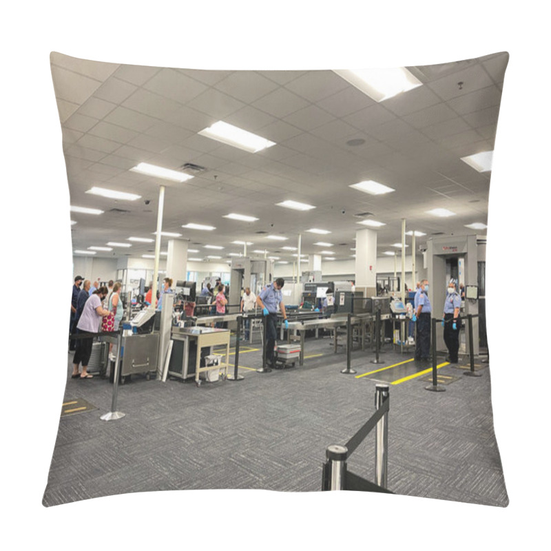 Personality  Sanford, FL USA - May 13, 2021:  The TSA Security Area At The Orlando Sanford International Airport SFB In Sanford Florida. Pillow Covers