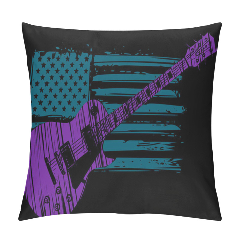 Personality  An Electric Guitar With American Flag Isolated On A Black Background Pillow Covers