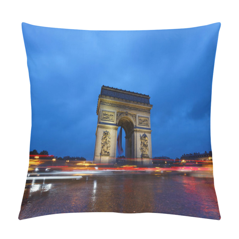 Personality  The Triumphal Arch In Rainy Evening. It Is One Of The Most Famous Monuments In Paris. It Honors Those Who Fought And Died For France. Pillow Covers