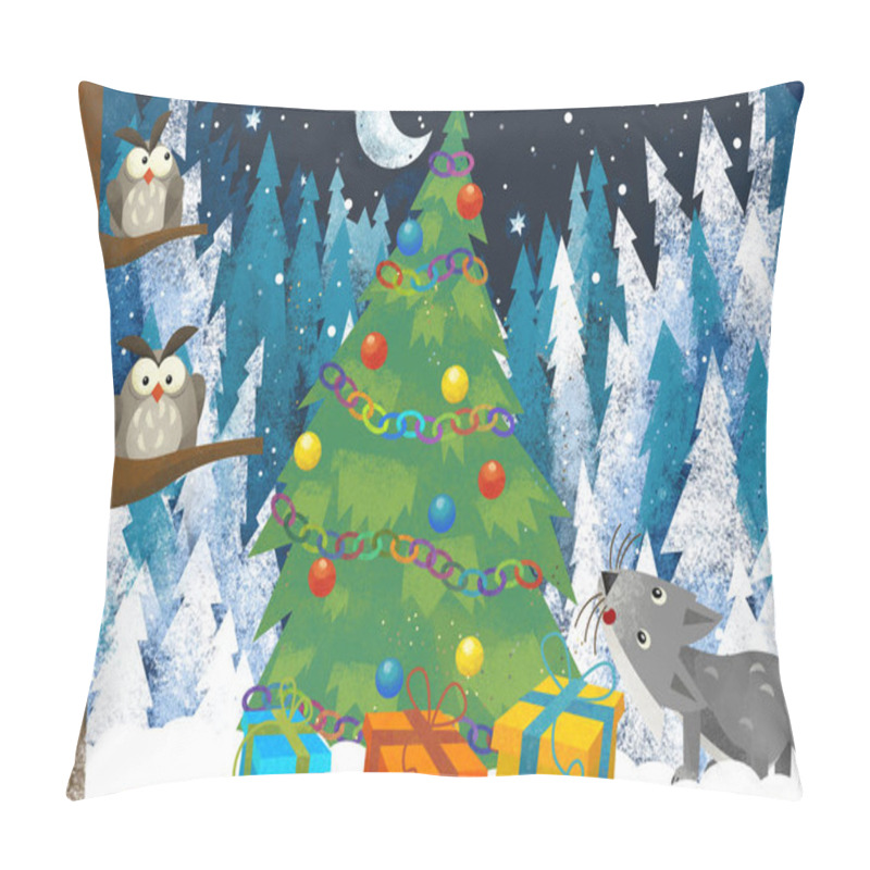 Personality  Winter Scene With Forest Animal Santa Claus Animal In The Forest Pillow Covers