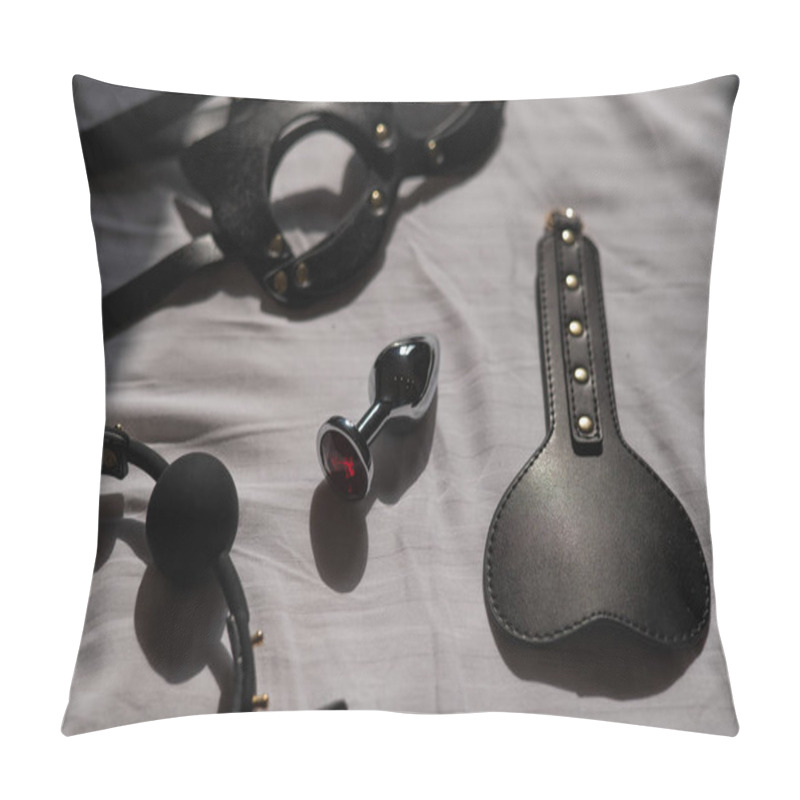 Personality  Black Leather Bdsm Set On White Sheet Pillow Covers