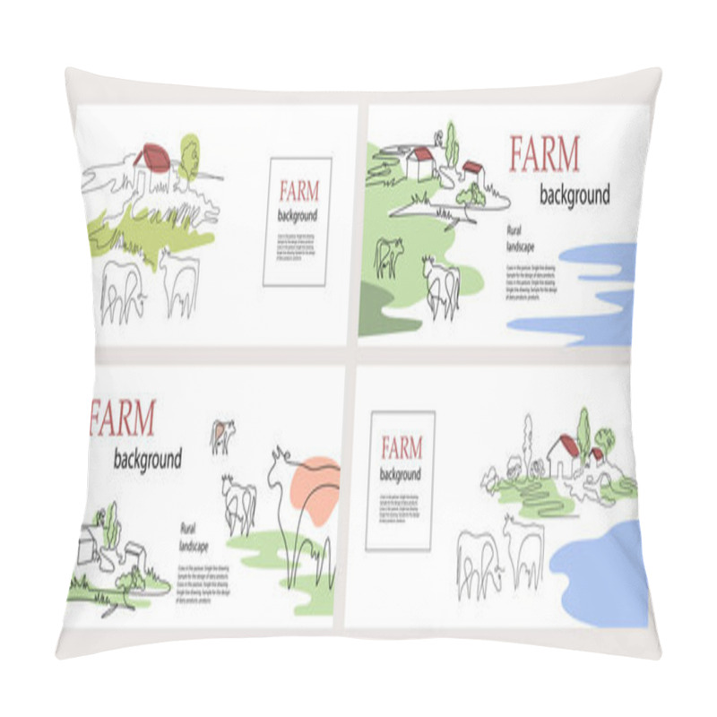 Personality  Horizontal Banners. Cows And Village Houses. Agricultural Template. Pillow Covers