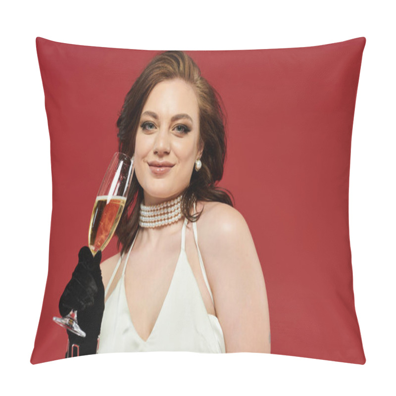 Personality  This Young Woman Exudes Charm And Sophistication While Elegantly Holding A Champagne Glass. Pillow Covers