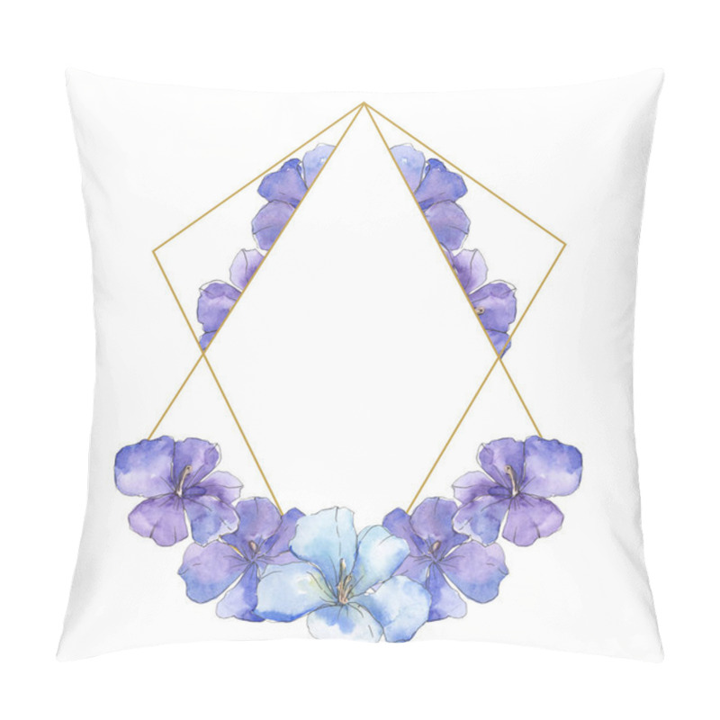 Personality  Blue Purple Flax. Floral Botanical Flower. Wild Spring Leaf Wildflower Isolated. Watercolor Background Illustration Set. Watercolour Drawing Fashion Aquarelle Isolated. Frame Border Ornament Square. Pillow Covers