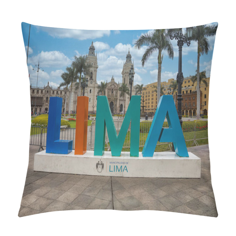 Personality  Lima, Peru - September 10, 2022: Lima Lettering At Plaza De Armas, Main Square In Lima. Pillow Covers