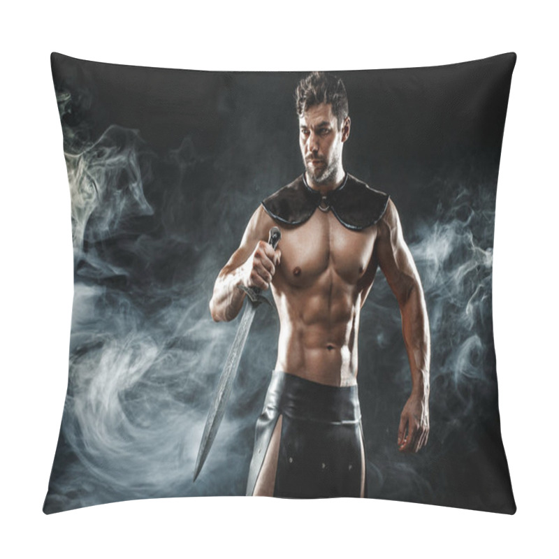 Personality  Severe Barbarian In Leather Costume With Sword In Smoke Pillow Covers