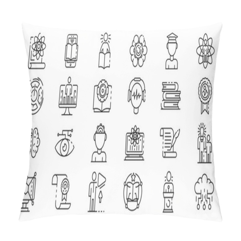 Personality  Interactive Learning Icons Set, Outline Style Pillow Covers