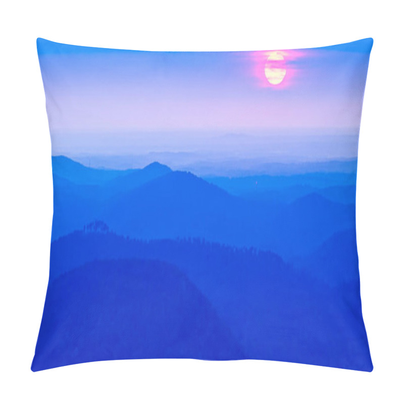 Personality  Sunrise Sun Peeks Through The Clouds Over Mountain Range Pillow Covers