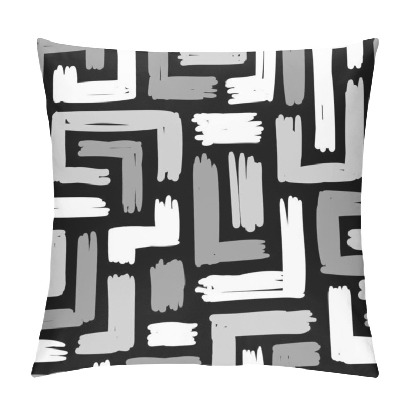 Personality  SEAMLESS PATTERN WITH GRAY AND WHITE STROKES ON A BLACK BACKGROUND IN VECTOR Pillow Covers