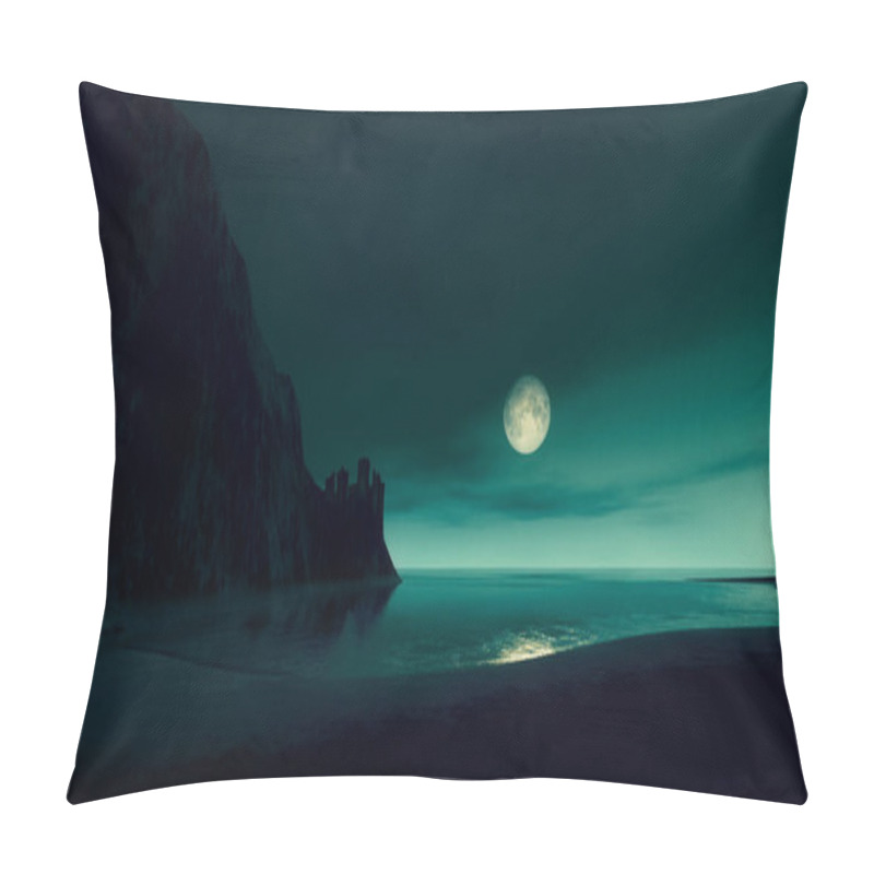 Personality  Full Moon At The Ocean With Lost Castle By Night 3D Illustration Pillow Covers