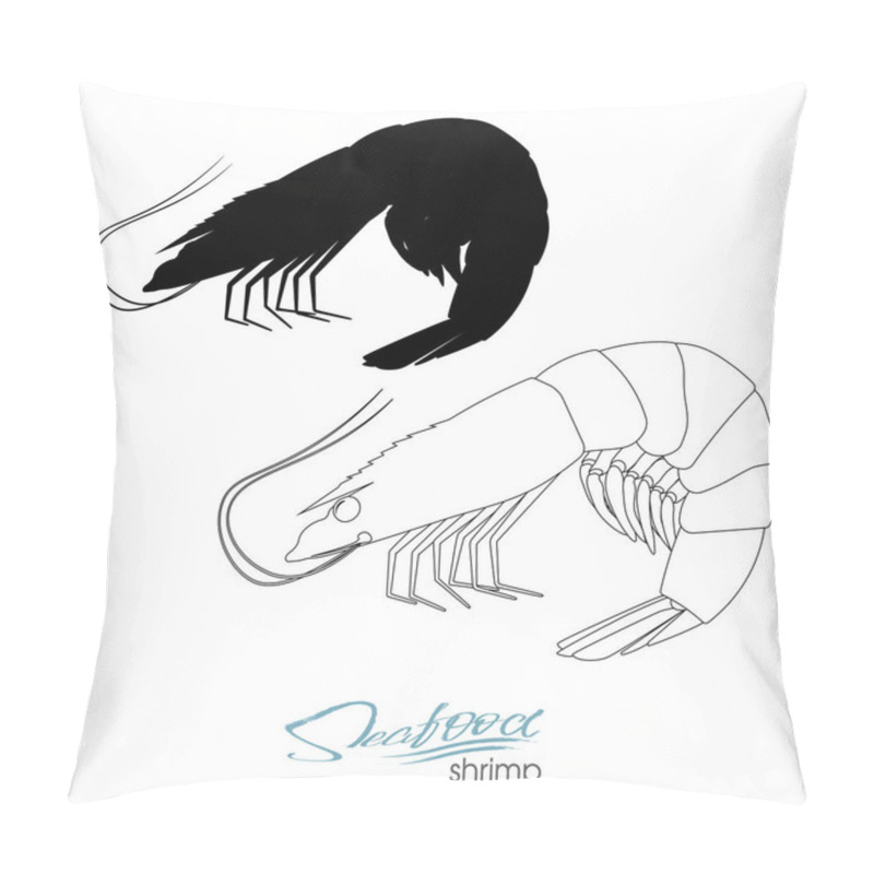 Personality  Silhouette Shrimp. Linear Silhouette Shrimp. Shrimps Badge For Design Seafood Packaging And Market, Food Packaging Or Underwater Sea Animal Themed Design. Vector Illustration. Pillow Covers