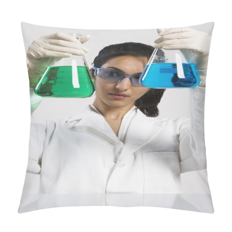 Personality  Woman Holding Two Beakers Up Pillow Covers