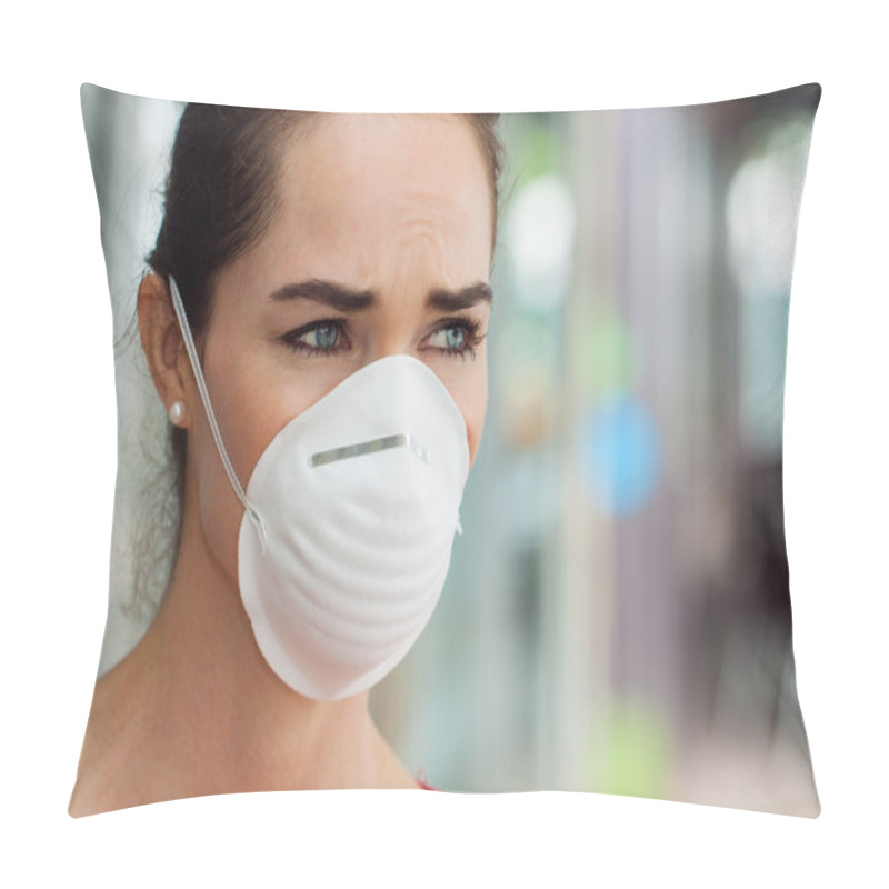 Personality  Woman Wearing Mask In City. Pillow Covers