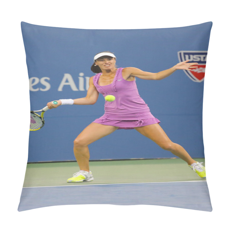 Personality  Five Times Grand Slam Champion Martina Hingis During Final Doubles Match At US Open 2014 Pillow Covers