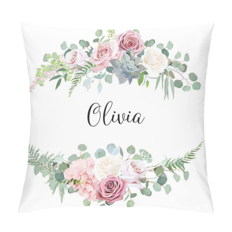 Personality  Dusty And Light Pink, Creamy Antique Rose, Pale Flowers Vector Design Wedding Bouquets Pillow Covers