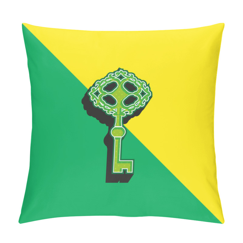 Personality  Antique Key Tool Green And Yellow Modern 3d Vector Icon Logo Pillow Covers