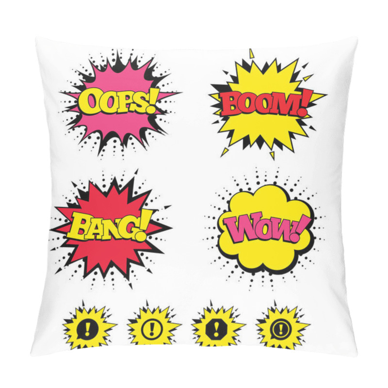 Personality  Attention Icons. Exclamation Speech Bubbles Pillow Covers