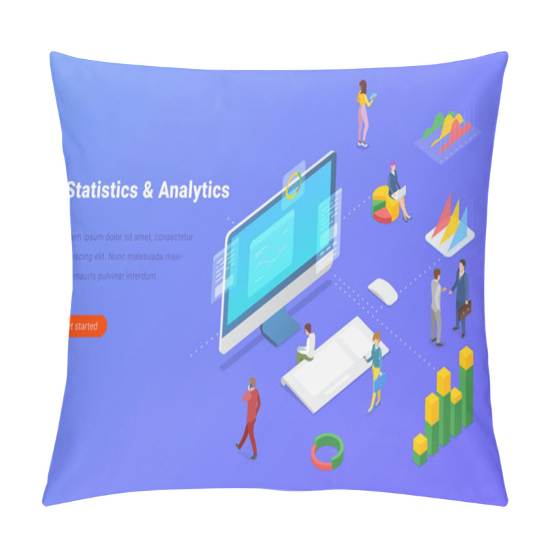 Personality  Statistics Analyse Data Information On Computer Desktop Isometric Flat Design Vector Illustration Pillow Covers