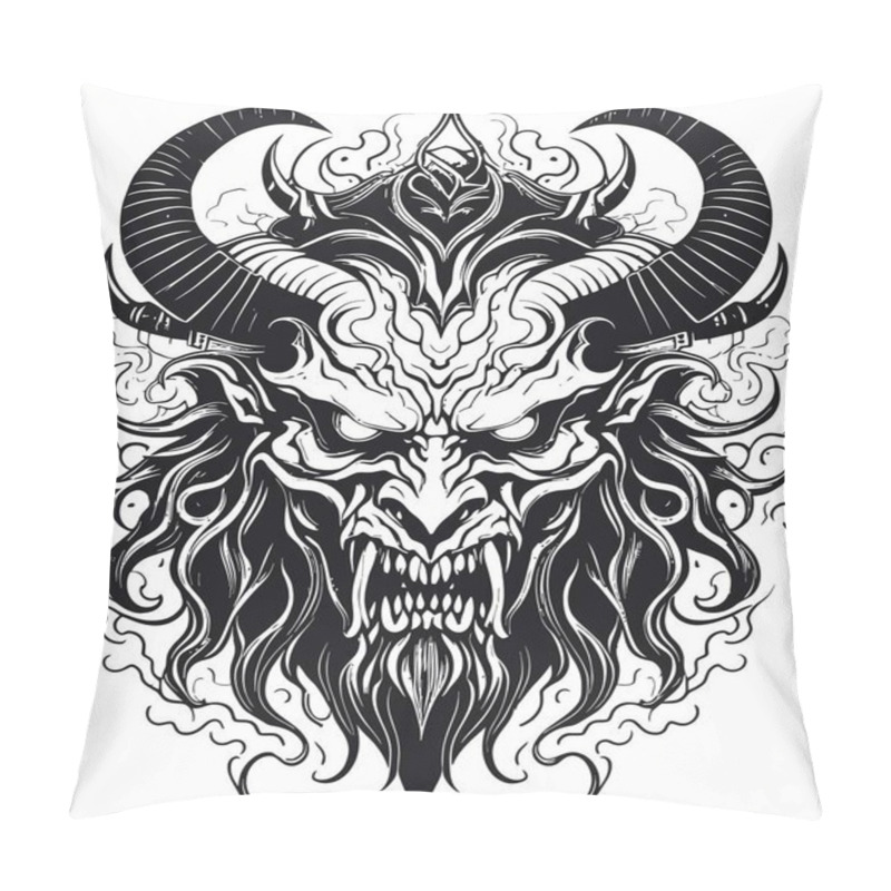 Personality  Abstract Demon Face Vector Illustration: An Enigmatic Symbol Of Otherworldly Power Pillow Covers