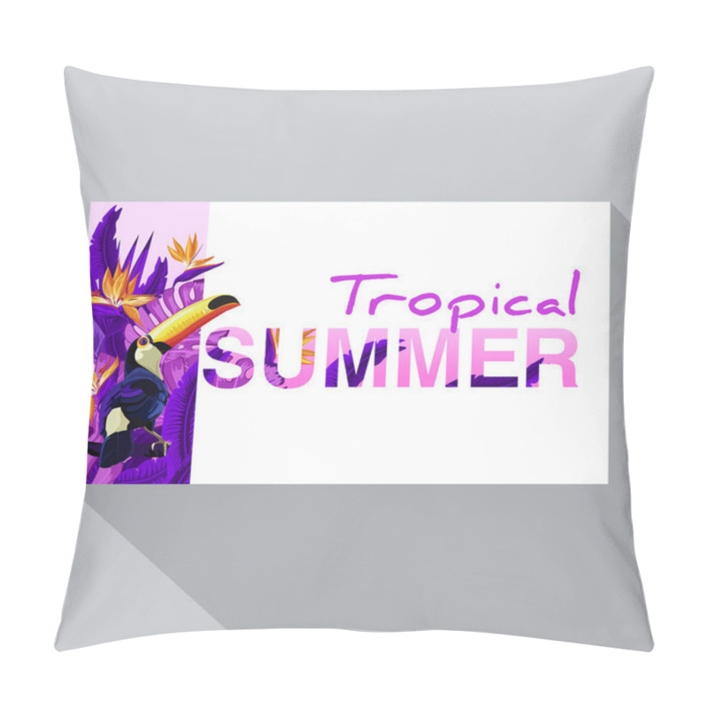 Personality  Summer Tropical Backgrounds With Tropical Palm Leaves, Plants And With Toucan.  Negative Space Trend.  Summer Placard,  Poster, Flyer, Banner Invitation Card.  Pillow Covers