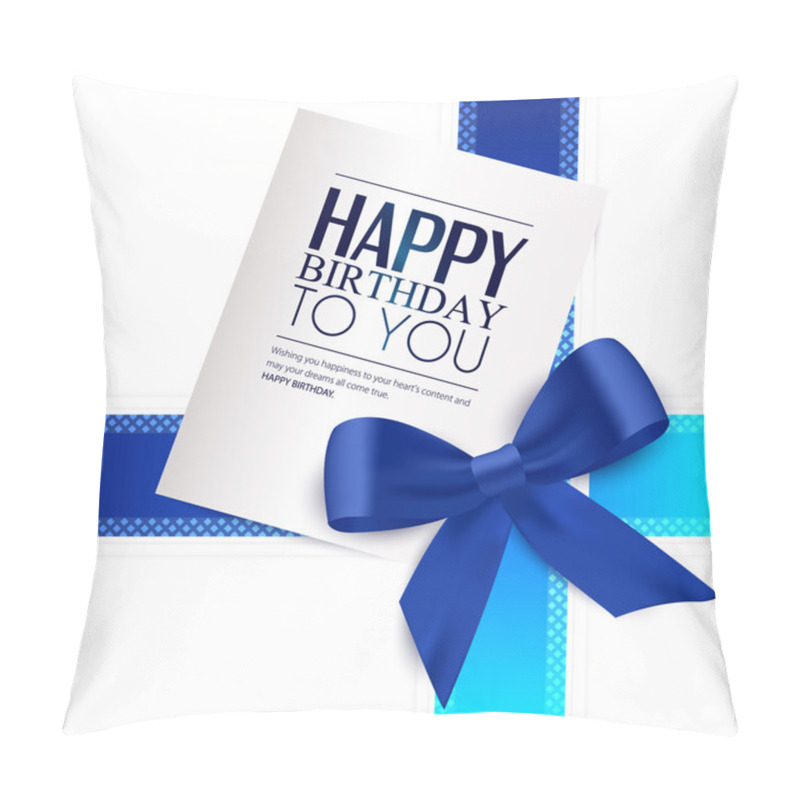 Personality  Birthday Card With Blue Ribbon And Birthday Text. Pillow Covers