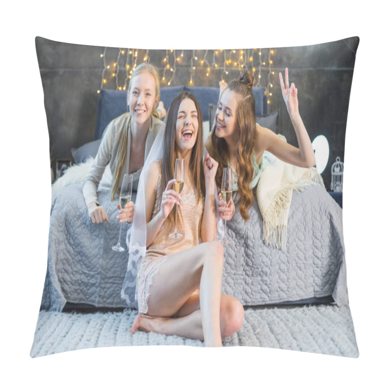 Personality  Young Women Drinking Champagne Pillow Covers