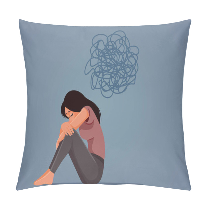 Personality  Sad Woman Having Dark Depressive Thought Vector Illustration Pillow Covers