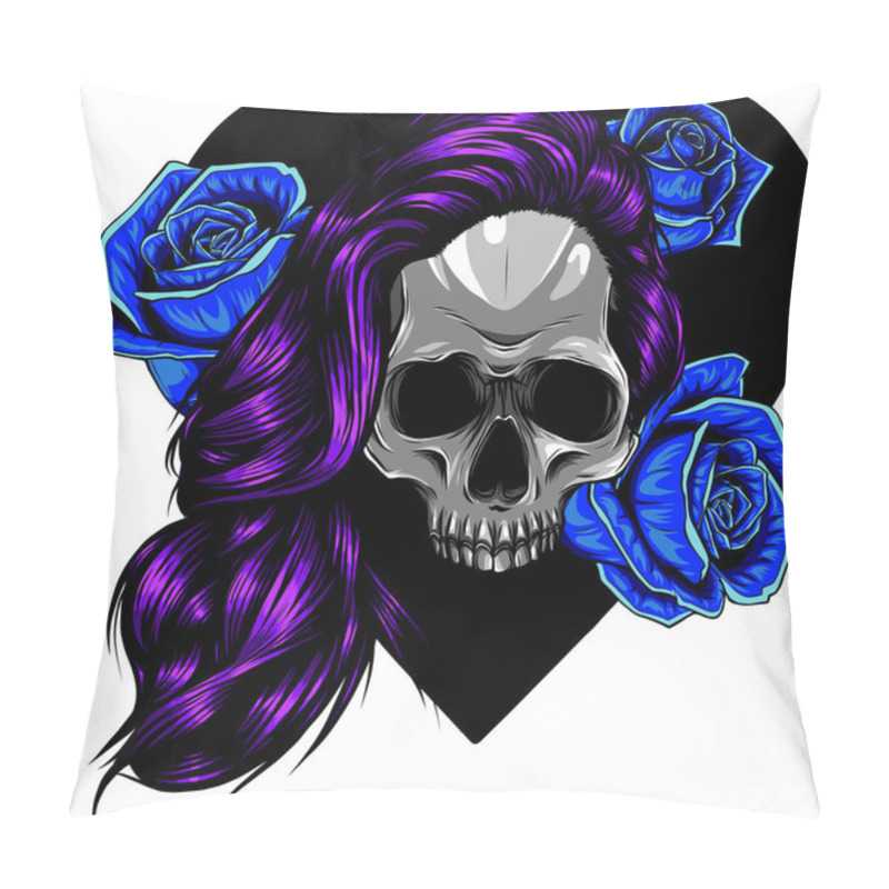 Personality  Human Skull With Flower Wreath Of Roses And Wild Flowers. Pillow Covers