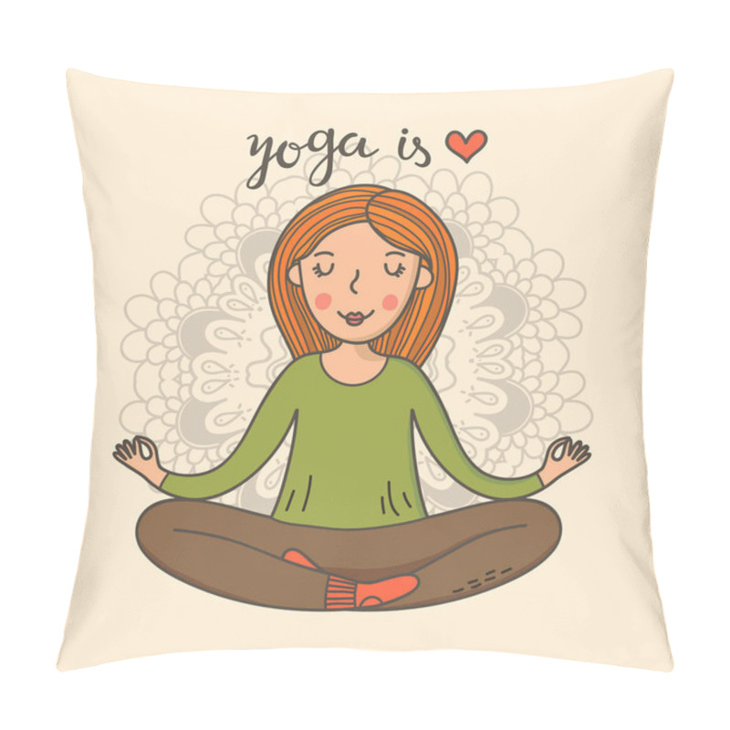 Personality  Woman In Yoga Lotus Position. Pillow Covers