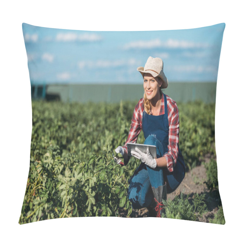 Personality  Farmer Working With Digital Tablet Pillow Covers