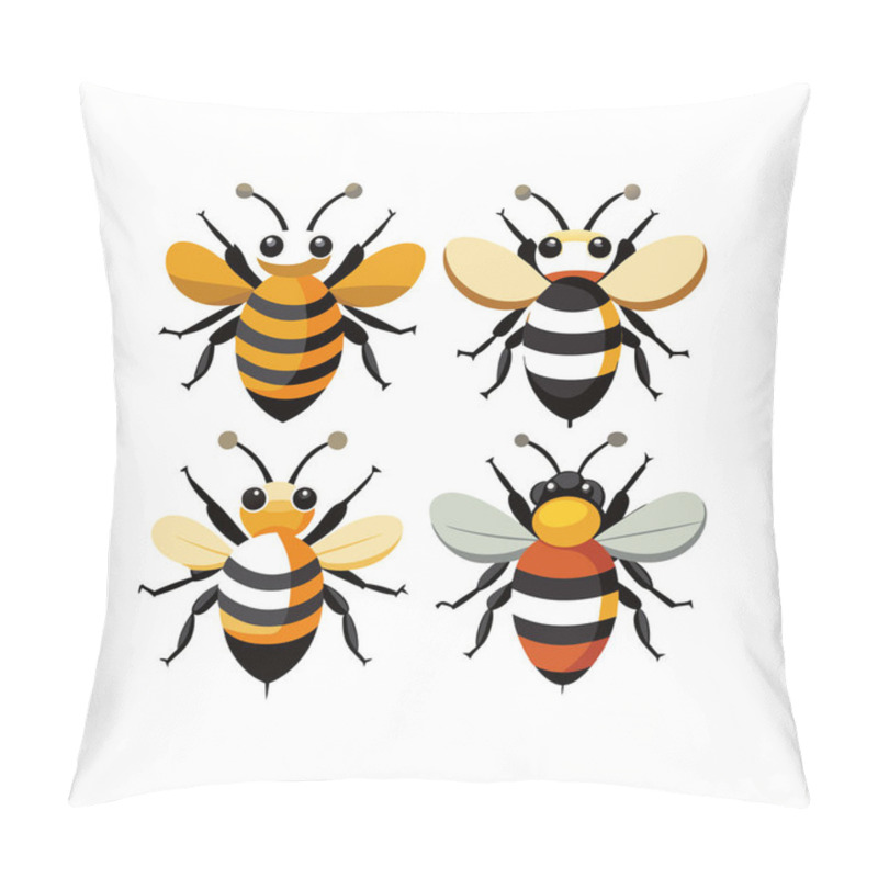 Personality  Set Of Bees Vector Illustrations Featuring Detailed And Lively Bee Designs, Perfect For Nature Themes, Honey Branding, And Educational Materials Pillow Covers