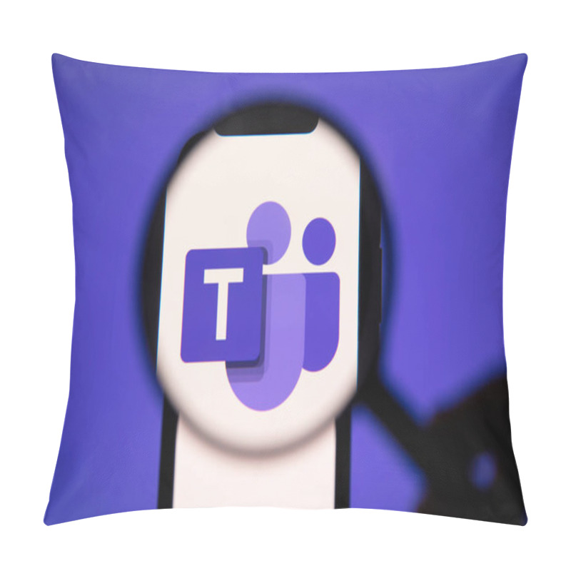 Personality  LONDON, UK - May 1st 2020: Microsoft Teams Logo Under A Magnifying Glass Pillow Covers