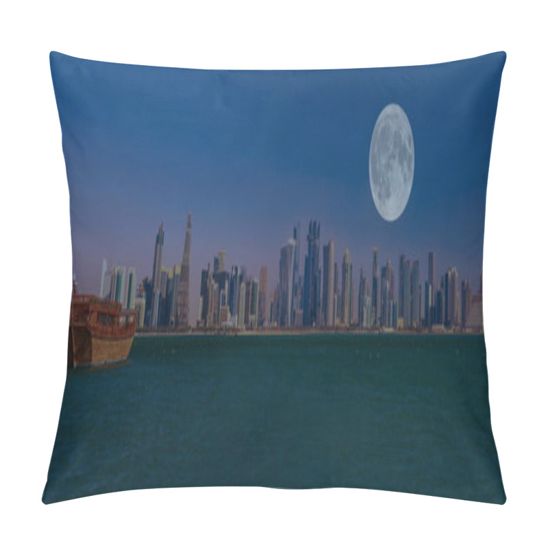 Personality  Panorama Of Doha With Moon Pillow Covers