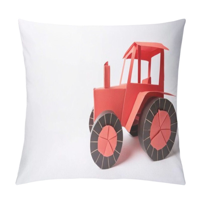 Personality  Tractor Farm Agriculture Heavy Equipment Concept Paper Origami Isolated On White Background With Copy Space For Your Design For Rural Farming Lifestyle Pillow Covers