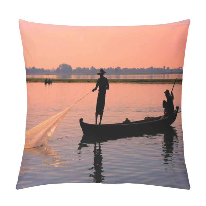 Personality  Local Man Fishing With A Net At Sunset, Amarapura, Myanmar Pillow Covers