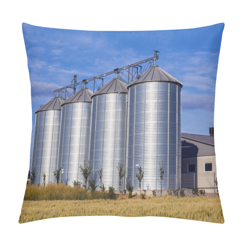 Personality  Four Silver Silos In Corn Field Pillow Covers